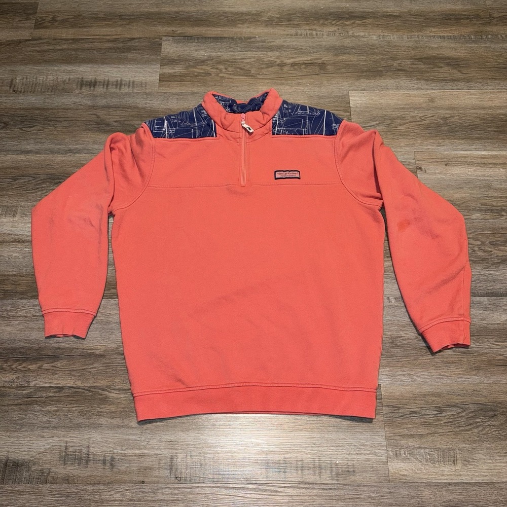Vineyard Vines Sweatshirt Mens Medium Pink The Shep 1/4 Zip Fleece Pullover